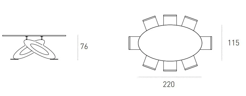 Размеры стола Target Point Eclipse Fisso Ovale 220